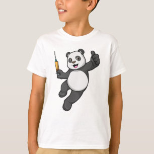 Camiseta Panda en la vacunación con jeringas