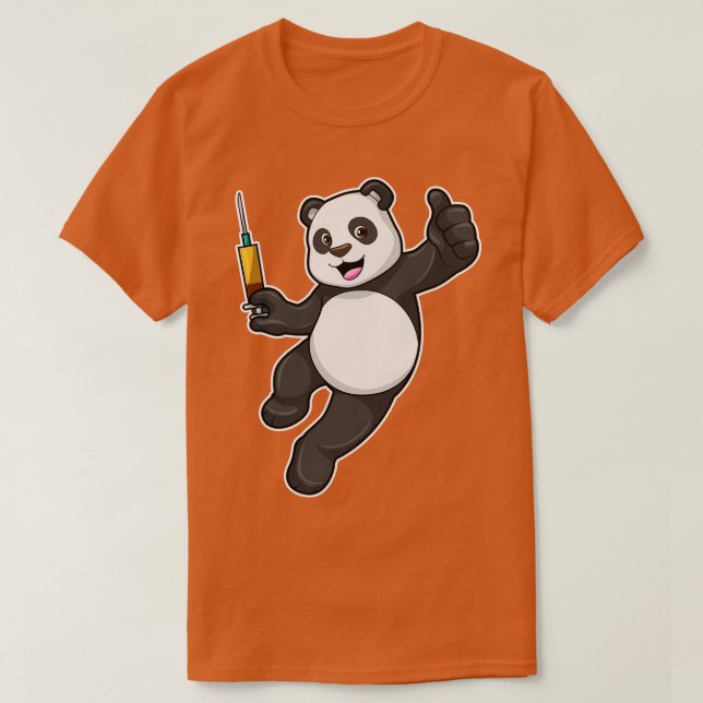 Camiseta Panda en la vacunación con jeringas (Diseño del anverso)