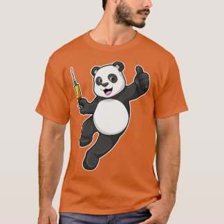 Camiseta Panda en la vacunación con jeringas