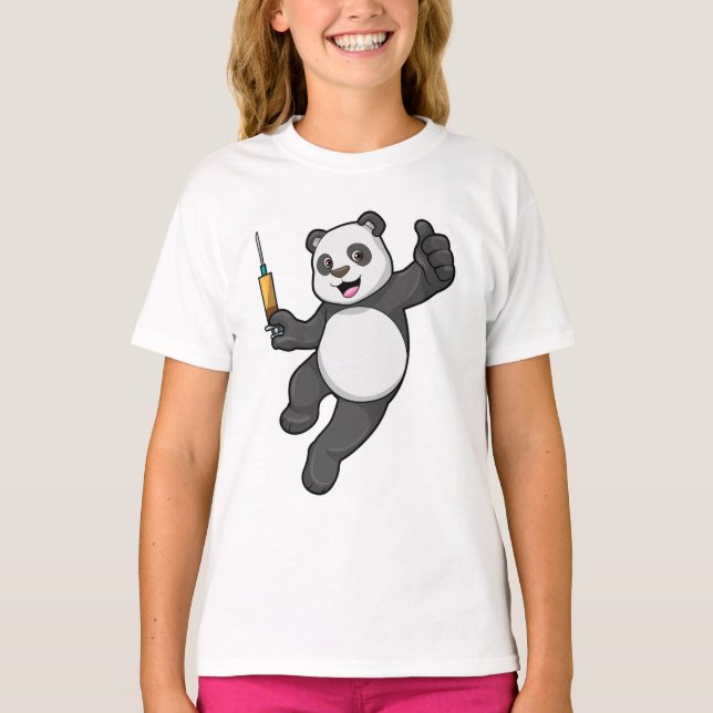 Camiseta Panda en la vacunación con jeringas (Anverso)