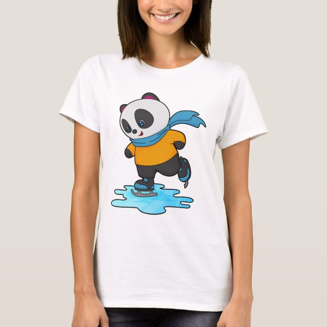 Camiseta Panda en patinaje sobre hielo con patines de hielo (Anverso)