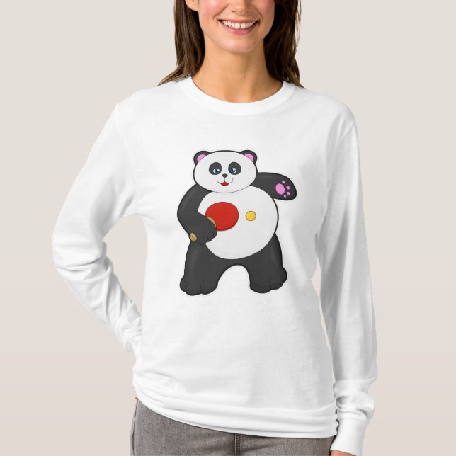 Camiseta Panda en ping pong con raqueta de tenis de mesa (Anverso)