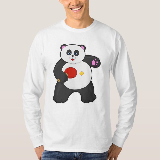 Camiseta Panda en ping pong con raqueta de tenis de mesa (Anverso)