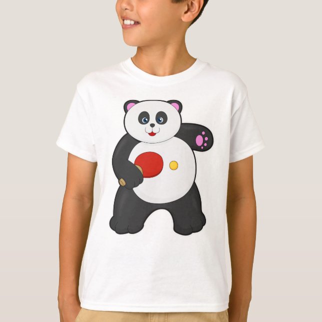 Camiseta Panda en ping pong con raqueta de tenis de mesa (Anverso)