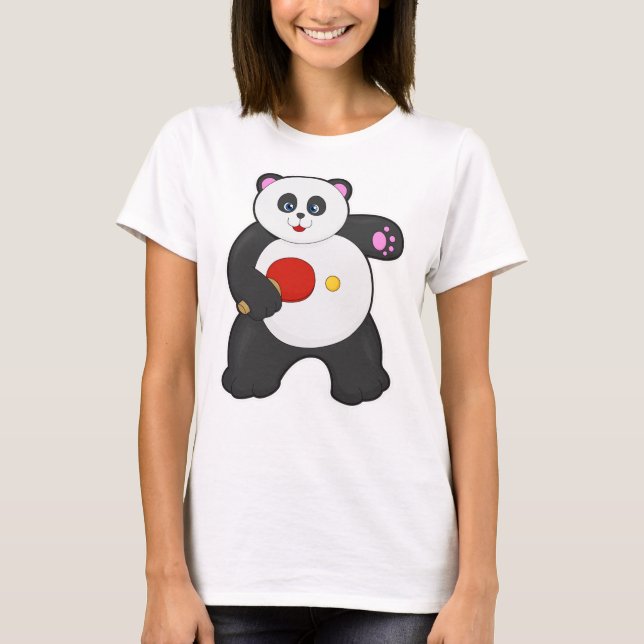 Camiseta Panda en ping pong con raqueta de tenis de mesa (Anverso)