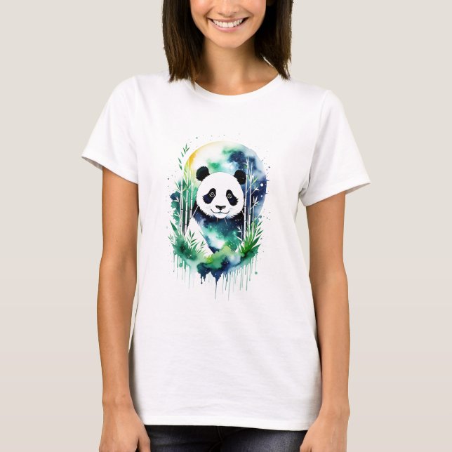 Camiseta Panda en un bosque de bambú cósmico (Anverso)