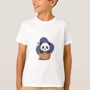 Camiseta Panda Esponjoso en una Cesta de Mimbre para Niños