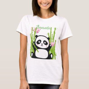 Camiseta Panda feliz con flores de bambú y cerezo 