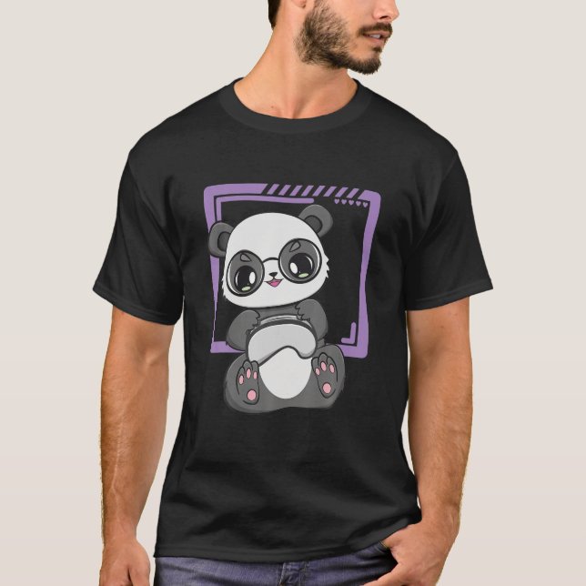 Camiseta Panda Gamer En El Trabajo Kawaii Bear Zo Ambiental (Anverso)