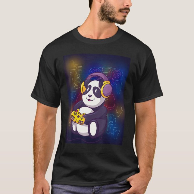 Camiseta panda gamer game playing headphones controller jpy (Anverso)