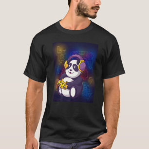 Camiseta panda gamer juego jugando auriculares controlador