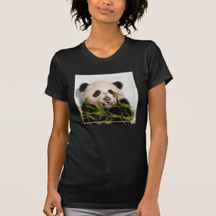 Camiseta Panda gigante que se inclina contra la pared