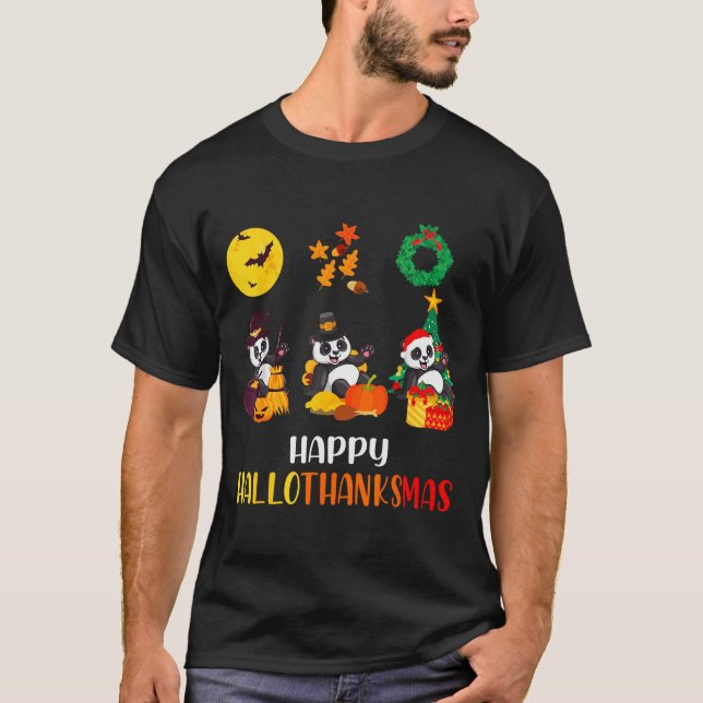 Camiseta Panda Halloween Christmas Happy Hallothanksmas Pan (Anverso)