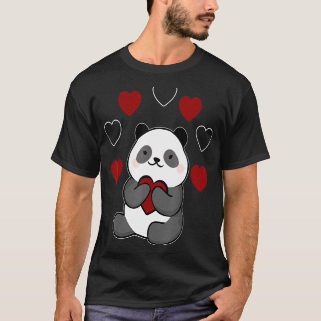 Camiseta Panda Heart Día de San Valentín Cute V Day Animal  (Anverso)