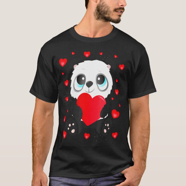 Camiseta Panda Heart Valentines Day Girls Kids Women Bear L (Anverso)