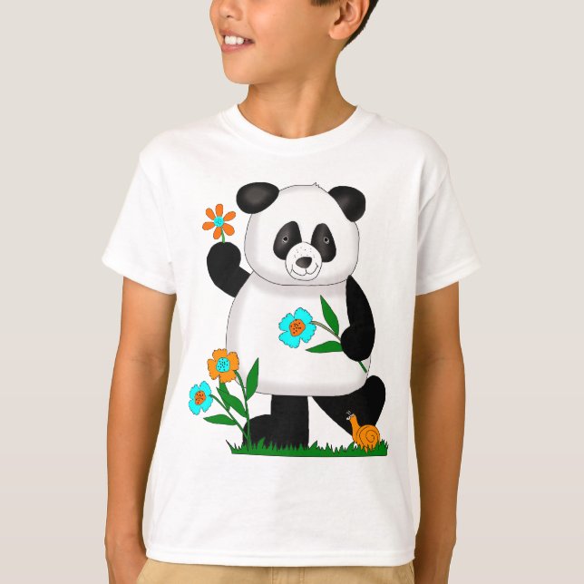 Camiseta Panda Infantil Con Flores 2 (Anverso)