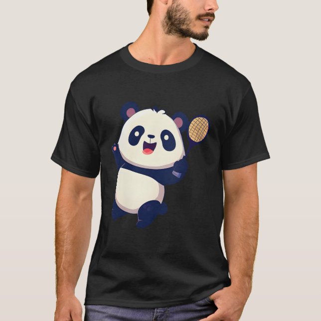 Camiseta Panda Jugando Al Tenis Badminton (Anverso)
