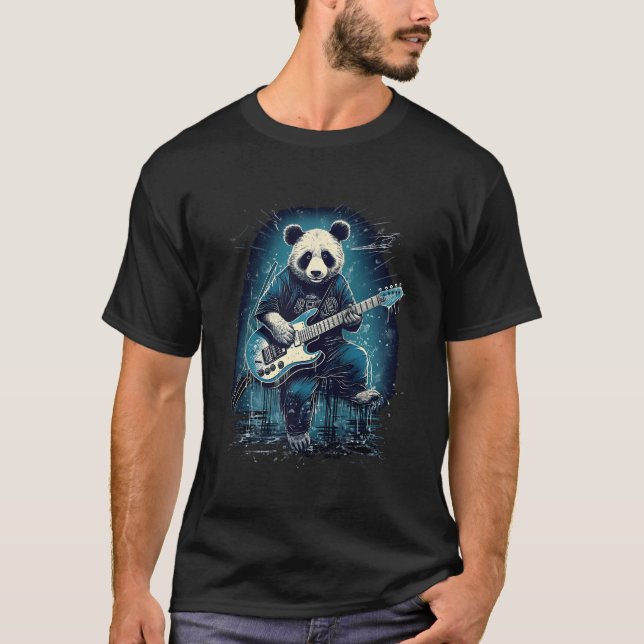 Camiseta Panda Jugando El Oso De Guitarra Eléctrica Bassi (Anverso)