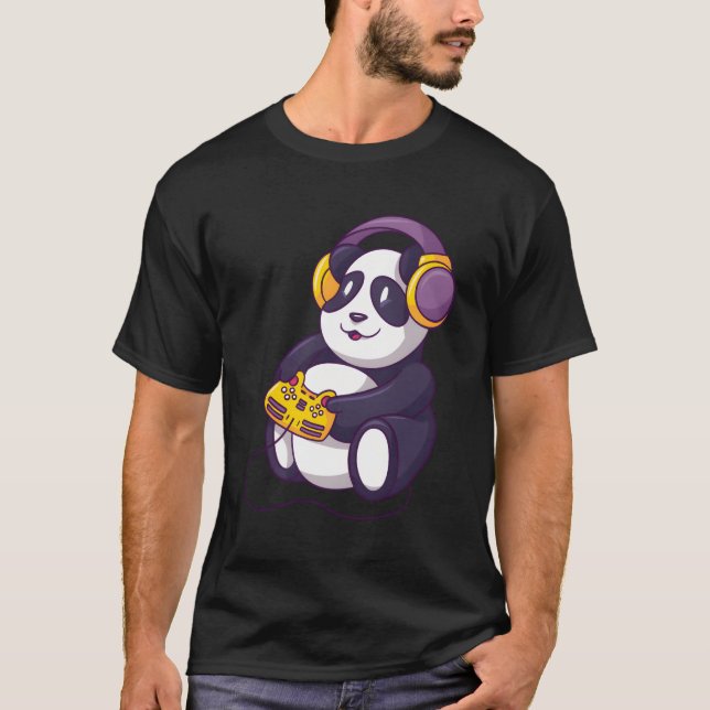 Camiseta Panda Jugando Videojuegos Con Auriculares (Anverso)