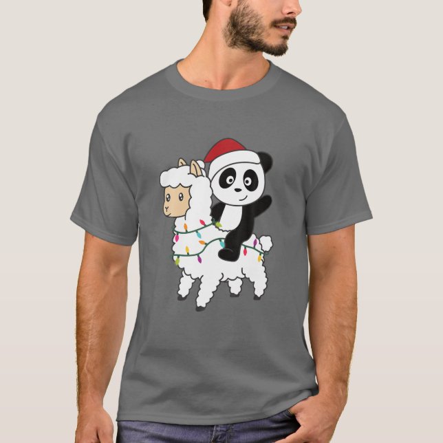 Camiseta Panda Lama Navidades Navidades Lamas Animales Con  (Anverso)