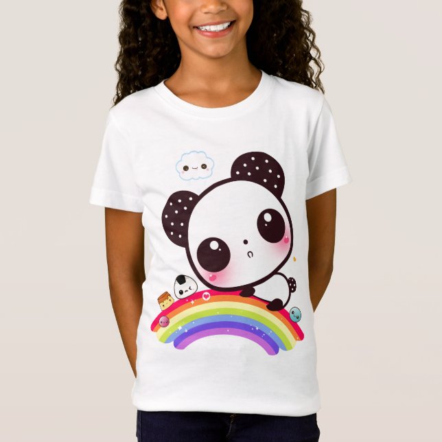 Camiseta Panda linda con la comida del kawaii en el arco (Anverso)