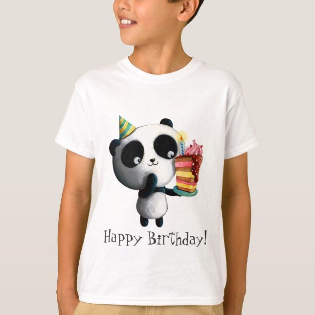 Camiseta Panda linda del cumpleaños con la torta (Anverso)