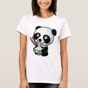 Camiseta Panda linda que come el arroz del cuenco con los