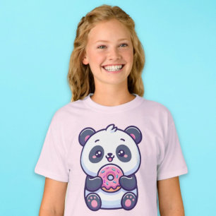 Camiseta Panda lindo comiendo donut con chispas Kawaii comi