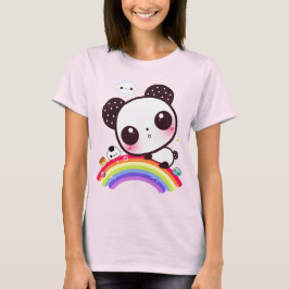 Camiseta Panda lindo con comida kawaii en arco iris