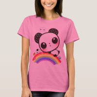 Panda lindo con comida kawaii en arco iris