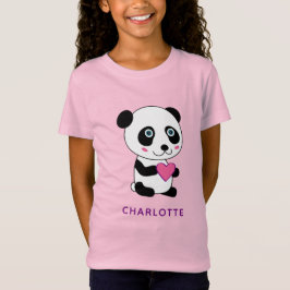 Camiseta Panda lindo con un corazón rosado + nombre