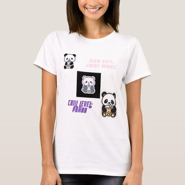 Camiseta Panda Lindo y Relajado con Boba (Anverso)