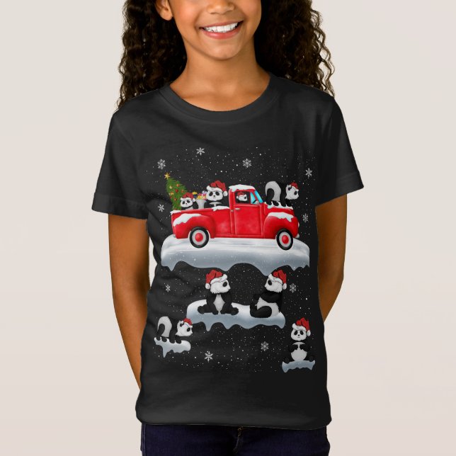 Camiseta Panda Manejando Árbol de Navidad Camión Rojo Panda (Anverso)