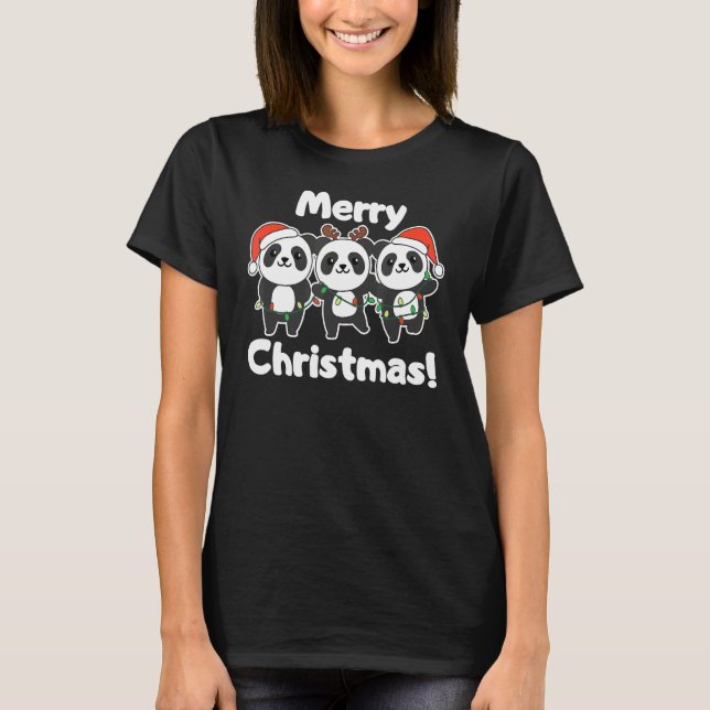 Camiseta Panda Navidades Animales De Árbol De Navidad Cute  (Anverso)