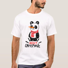 Camiseta Panda Navidades ilustrativos de color blanco negro