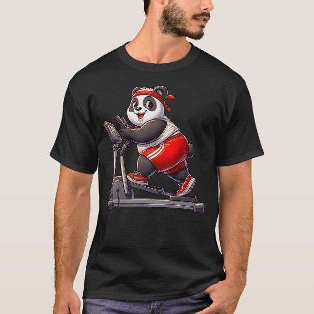 Camiseta Panda on Elliptical Trainer Gym Fitness Workout Tr (Anverso)