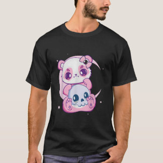 Camiseta Panda Pastel Gótico y Calaveras Anime Espeluznante
