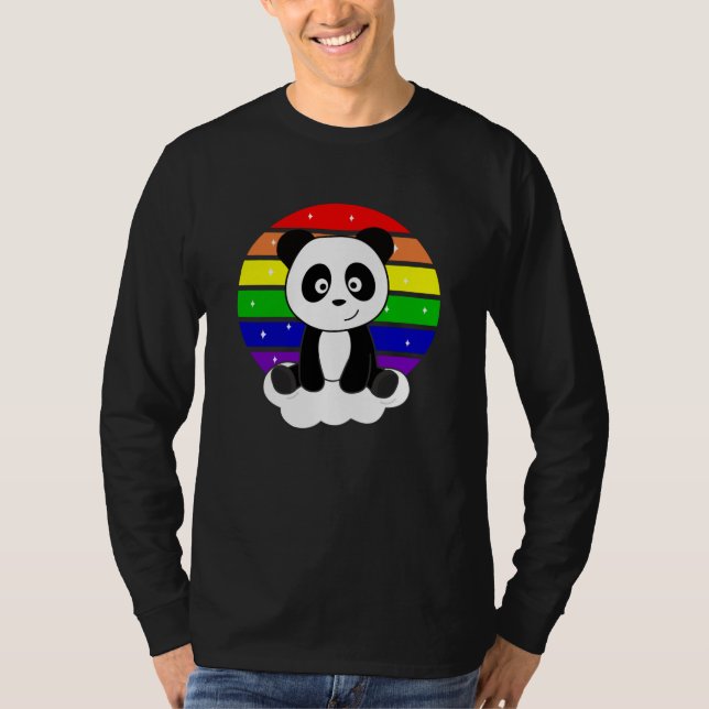 Camiseta Panda Purpurina arcoiris Kawaii Pandas colorido (Anverso)