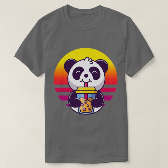 Camiseta Panda Retro Con Té De Burbuja Cute Panda (Diseño del anverso)