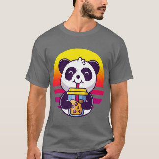 Camiseta Panda Retro Con Té De Burbuja Cute Panda