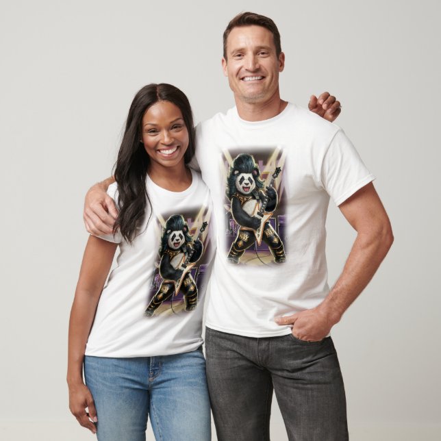 Camiseta Panda Rocker tocando Rock and Roll en un negro (Unisexo)