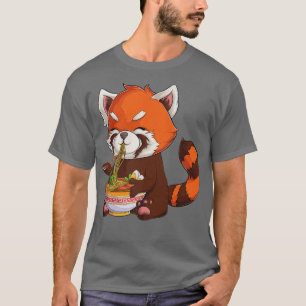 Camiseta panda roja kawaii come fideos animales japoneses