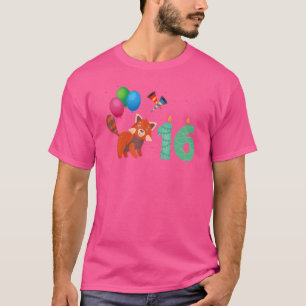 Camiseta Panda Rojo 16º cumpleaños Diversión Pandas Rojo An