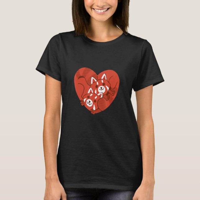 Camiseta Panda Rojo Amor Pandas Cute Animales Osos (Anverso)