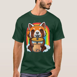 Camiseta Panda Rojo Anime Boba Bubble Tea Kids Chicas Premi