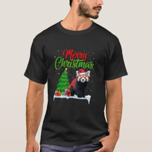 Camiseta Panda Rojo Árbol de Navidad Ilumina divertida Navi
