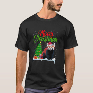 Camiseta Panda Rojo Árbol de Navidad Ilumina divertida Navi