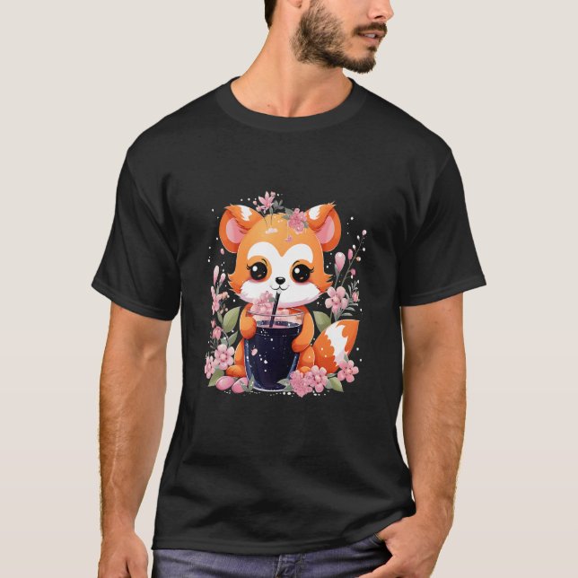 Camiseta Panda Rojo bebe Boba Tea Bubble Cherry Blossom (Anverso)