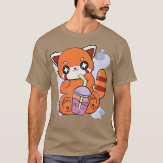 Camiseta Panda Rojo Boba Cute Anime Kawaii Pearl Bubble Tea