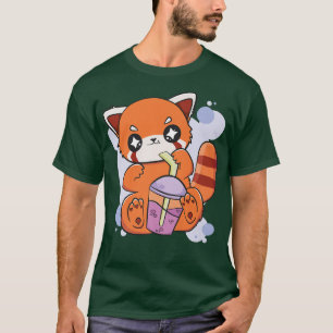 Camiseta Panda Rojo Boba Cute Anime Kawaii Pearl Bubble Tea